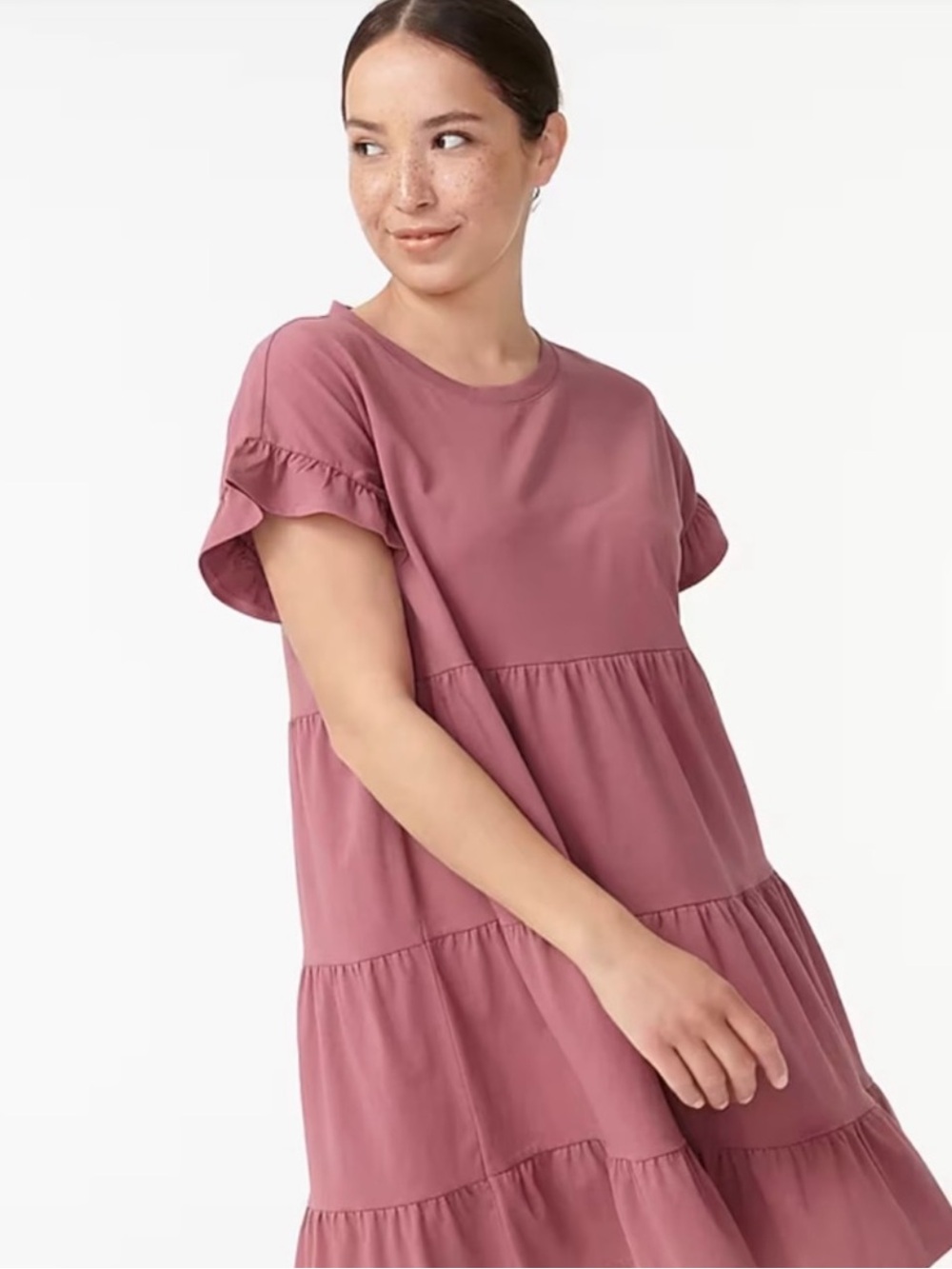 J. Crew Rose Pink Ruffle Sleeve Tiered Tee Dress